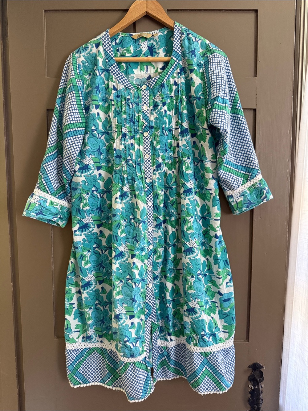 Global Desi Teal and Navy Floral Tunic dress large